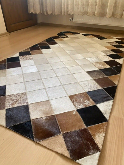 Brown Mixed Color and Cream Cowhide Rug, Natural Cowhide Runner Rug, Customize Size For Your Hallway