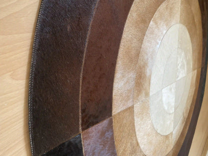 Brown and Cream Round Cowhide Rug, Round Rug for Kitchen, Natural Handmade Cow Skin Carpet, Housewarming Gift