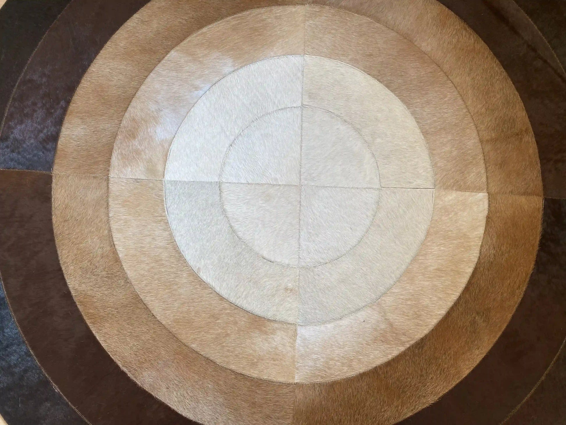 Brown and Cream Round Cowhide Rug, Round Rug for Kitchen, Natural Handmade Cow Skin Carpet, Housewarming Gift