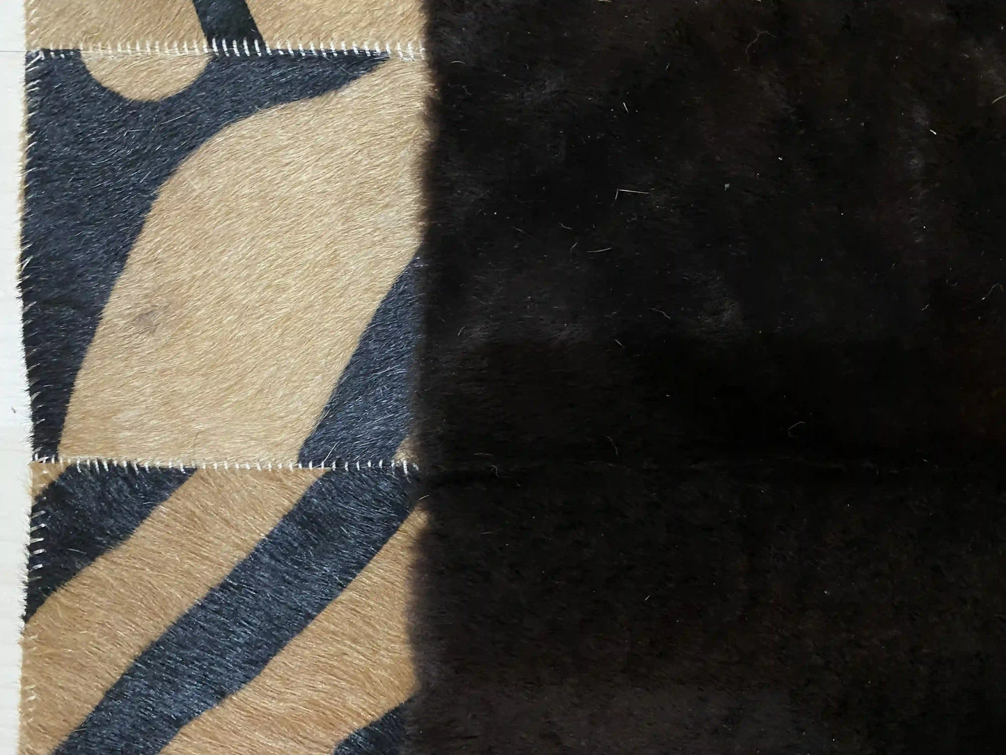 Black Panther Pattern Cowhide Area Rug, Brown Border Natural Cowhide Rug, Panther Rug, Cool Rug