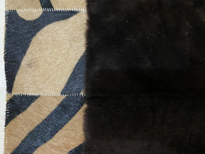 Black Panther Pattern Cowhide Area Rug, Brown Border Natural Cowhide Rug, Panther Rug, Cool Rug