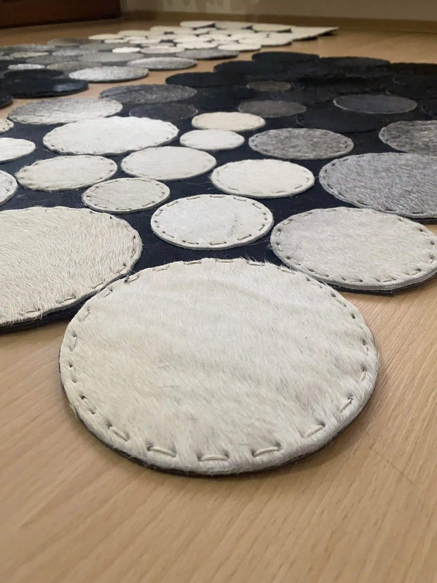 Black, Gray and White Patchwork Rug, Genuine Cowhide Runner Rug, Runner Rug for Hallway, Home Decoration Rug