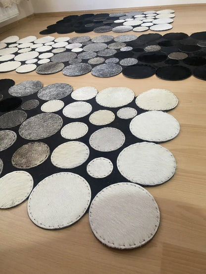 Black, Gray and White Patchwork Rug, Genuine Cowhide Runner Rug, Runner Rug for Hallway, Home Decoration Rug