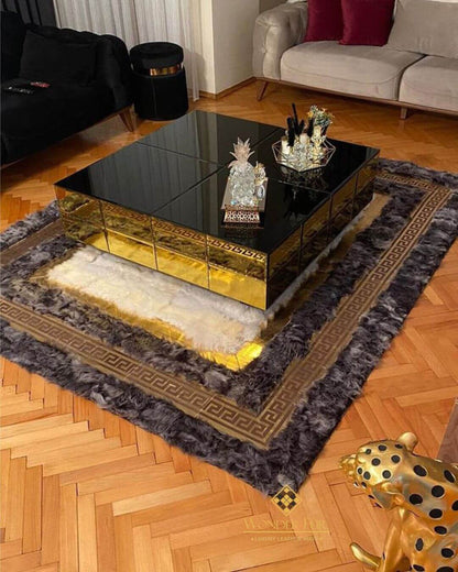 Handmade Patchwork White Gray Sheepskin Area Rug, Fluffy Shaggy Area Rug