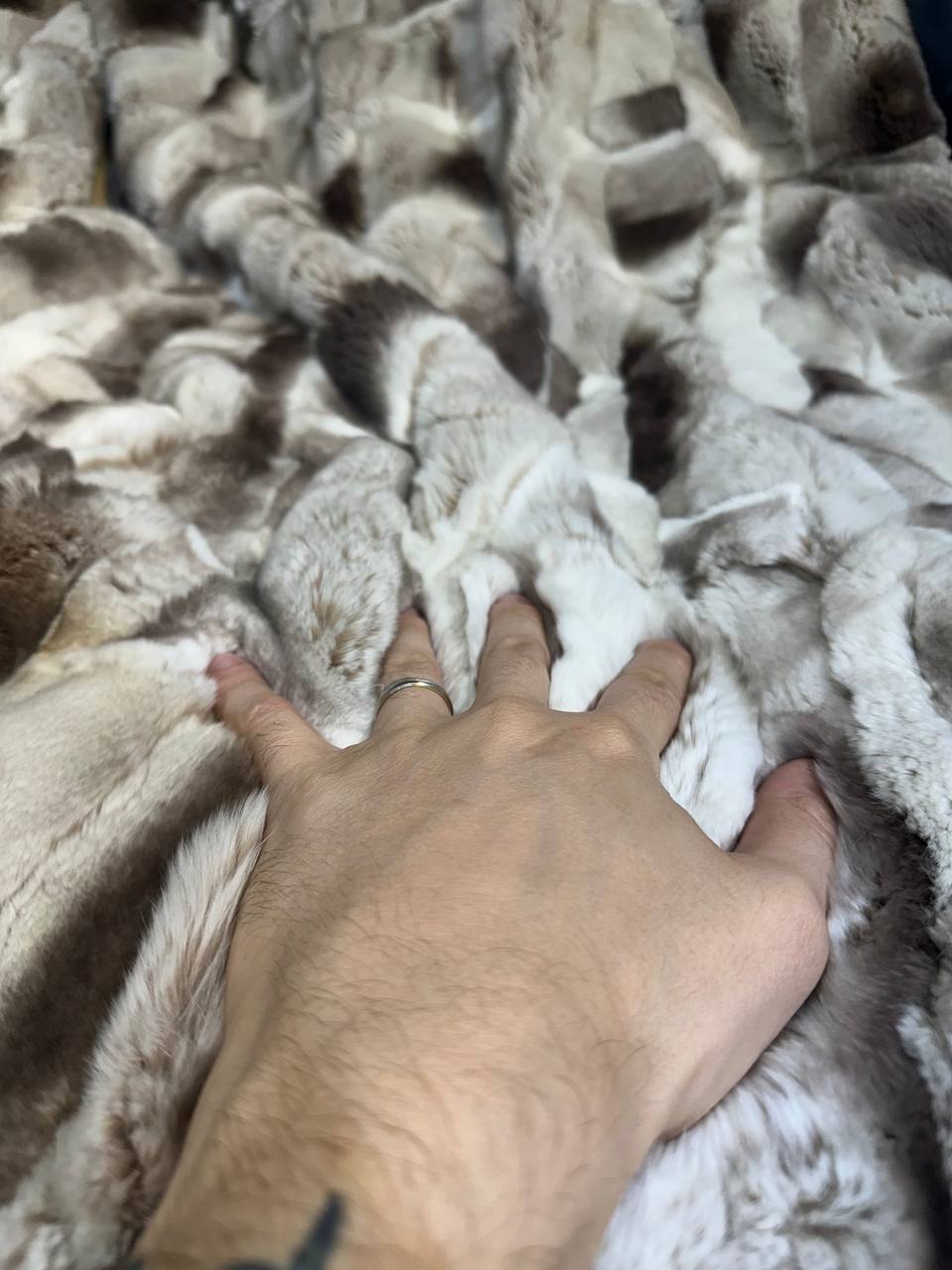 Luxurious Gray Brown Natural Real Rabbit Fur Blanket Throw , Personalized Handmade Fur Sofa Cover Bedspread, Throw Blanket, Fluffy Blanket