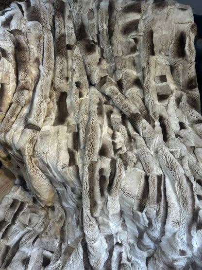 Luxurious Gray Brown Natural Real Rabbit Fur Blanket Throw , Personalized Handmade Fur Sofa Cover Bedspread, Throw Blanket, Fluffy Blanket