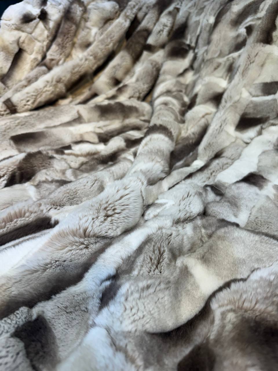 Luxurious Gray Brown Natural Real Rabbit Fur Blanket Throw , Personalized Handmade Fur Sofa Cover Bedspread, Throw Blanket, Fluffy Blanket