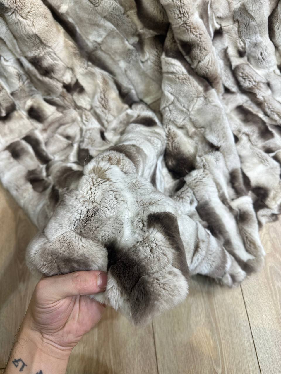 Luxurious Gray Brown Natural Real Rabbit Fur Blanket Throw , Personalized Handmade Fur Sofa Cover Bedspread, Throw Blanket, Fluffy Blanket