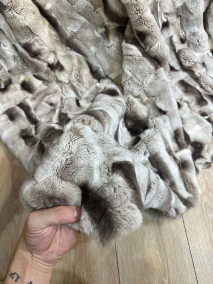 Luxurious Gray Brown Natural Real Rabbit Fur Blanket Throw , Personalized Handmade Fur Sofa Cover Bedspread, Throw Blanket, Fluffy Blanket