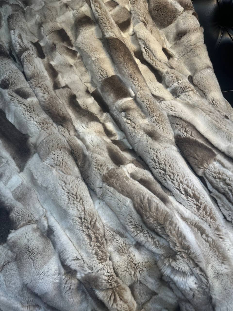 Luxurious Gray Brown Natural Real Rabbit Fur Blanket Throw , Personalized Handmade Fur Sofa Cover Bedspread, Throw Blanket, Fluffy Blanket