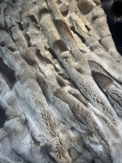 Luxurious Gray Brown Natural Real Rabbit Fur Blanket Throw , Personalized Handmade Fur Sofa Cover Bedspread, Throw Blanket, Fluffy Blanket