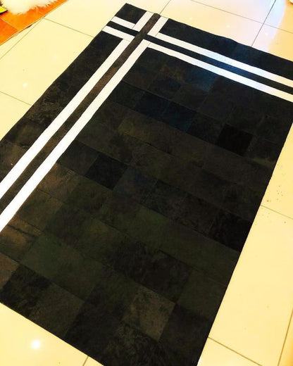 Luxury 100% Natural Black White Cowhide Living Room Scandinavian Rug