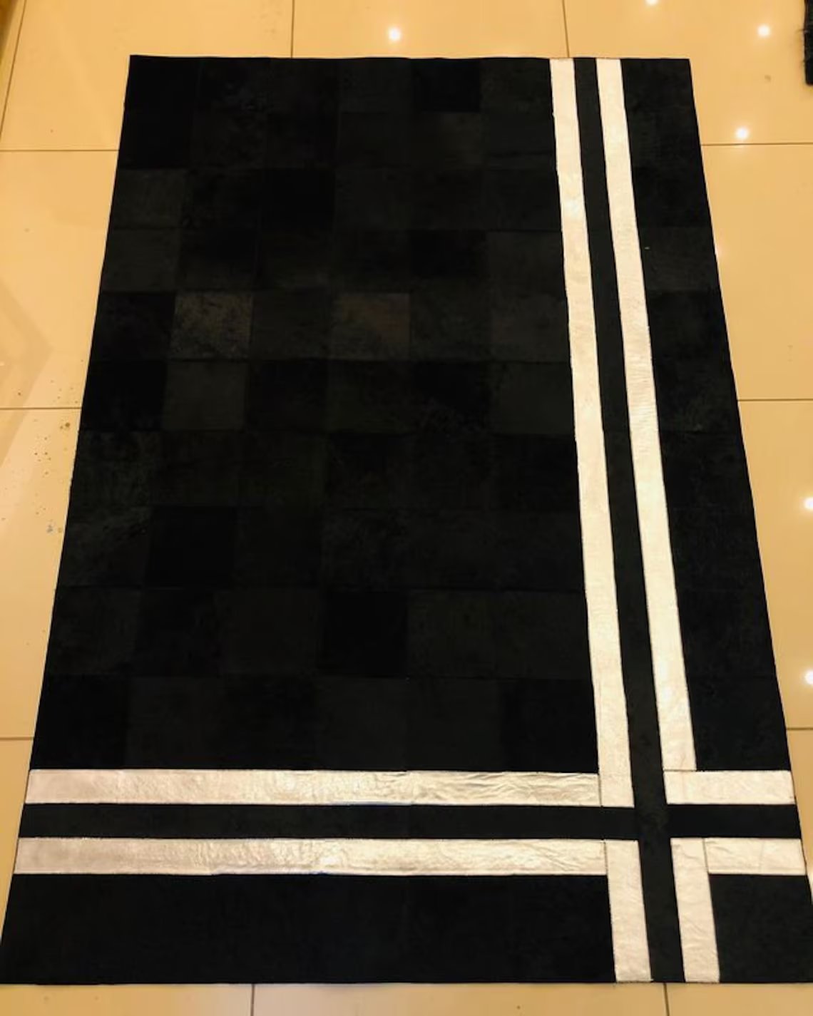 Luxury 100% Natural Black White Cowhide Living Room Scandinavian Rug