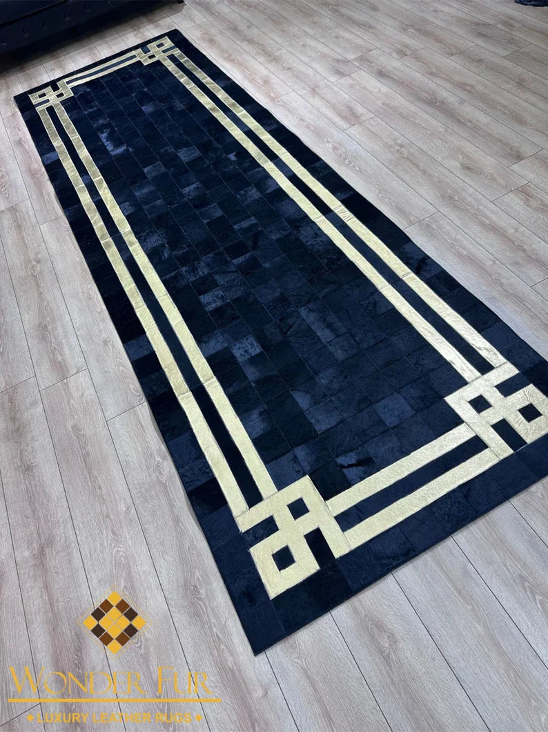 Luxury Black Gold Elegant Design 100% Genuine Handmade Runner Rug for Hallway