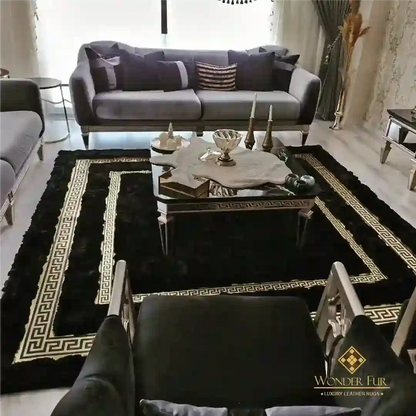 Genuine Black And Gold Sheepskin Handmade Soft Modern Living Room Rug
