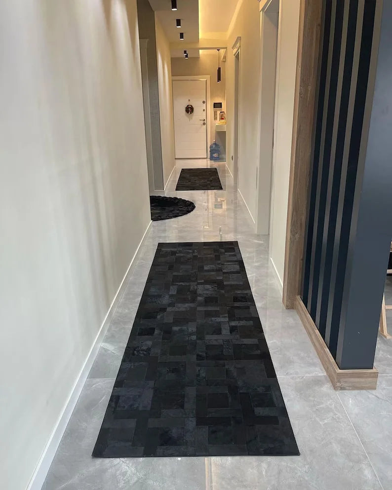 Copy of Black and Gray Natural Leather Cowhide 10x8 Rug, Handmade Genuine Cowhide Area Rug, Non Slip Rug