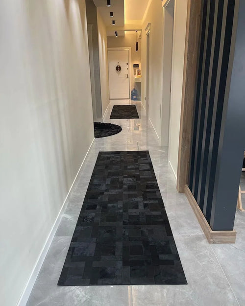 Copy of Black and Gray Natural Leather Cowhide 10x8 Rug, Handmade Genuine Cowhide Area Rug, Non Slip Rug