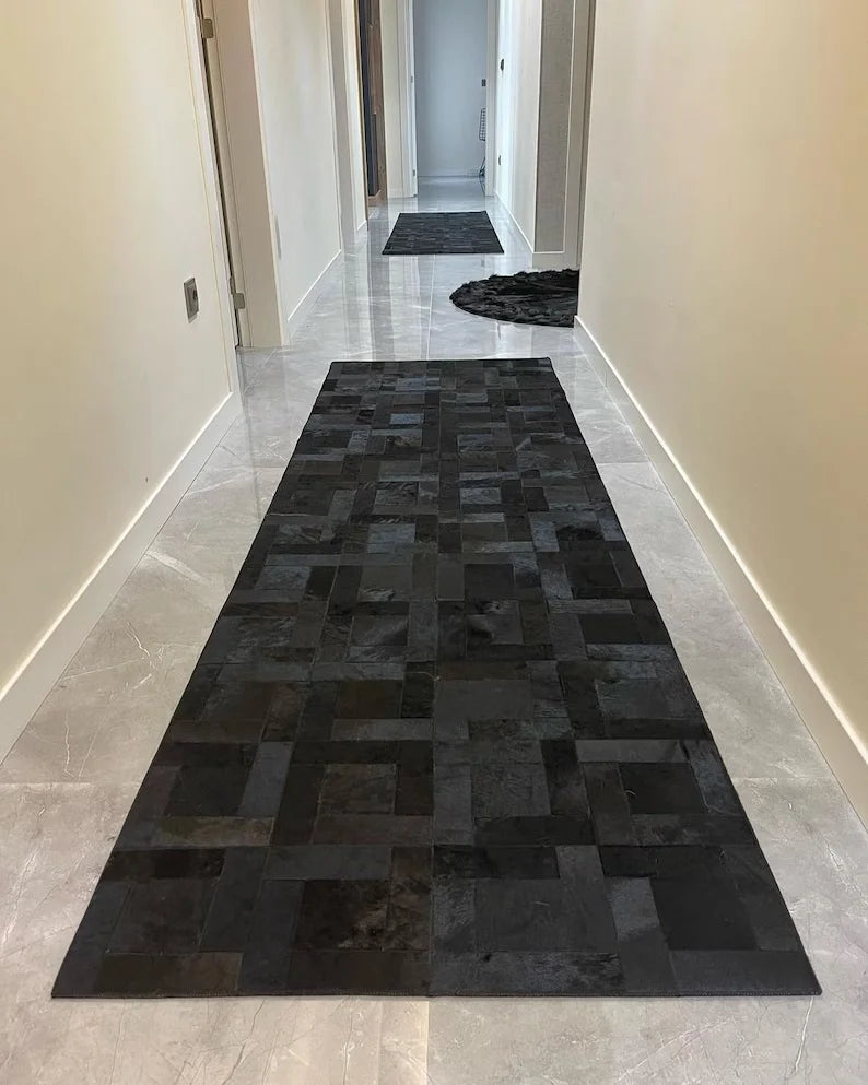 Copy of Black and Gray Natural Leather Cowhide 10x8 Rug, Handmade Genuine Cowhide Area Rug, Non Slip Rug