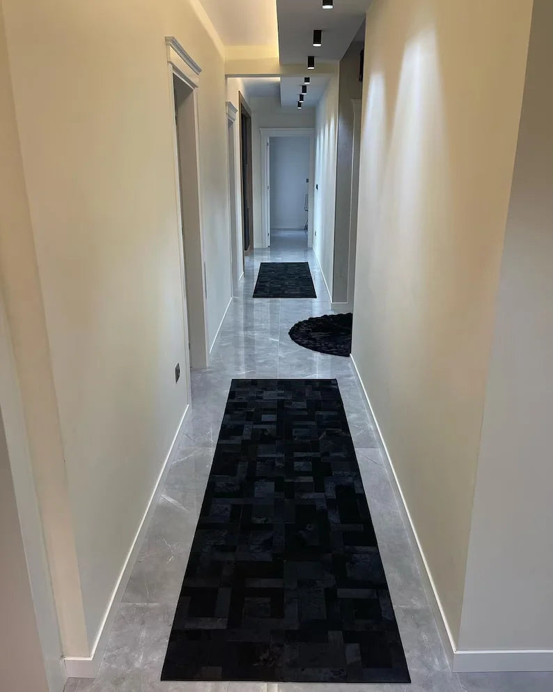 Copy of Black and Gray Natural Leather Cowhide 10x8 Rug, Handmade Genuine Cowhide Area Rug, Non Slip Rug