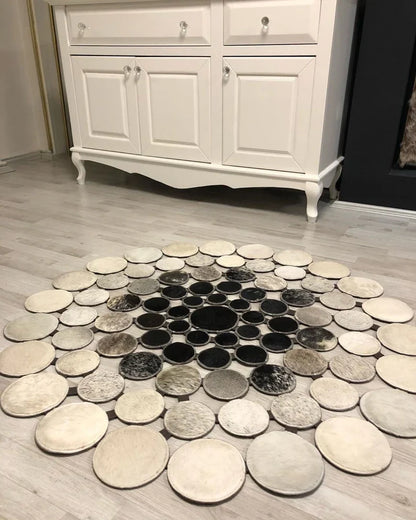 Luxury Design Cowhide Patchwork Rug, Handmade Natural Cowhide Round Rug, Round Rug Decor