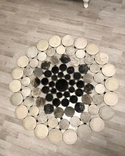 Luxury Design Cowhide Patchwork Rug, Handmade Natural Cowhide Round Rug, Round Rug Decor