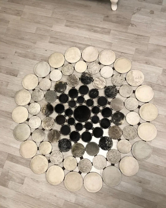 Luxury Design Cowhide Patchwork Rug, Handmade Natural Cowhide Round Rug, Round Rug Decor