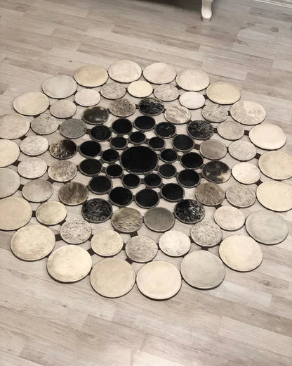 Luxury Design Cowhide Patchwork Rug, Handmade Natural Cowhide Round Rug, Round Rug Decor