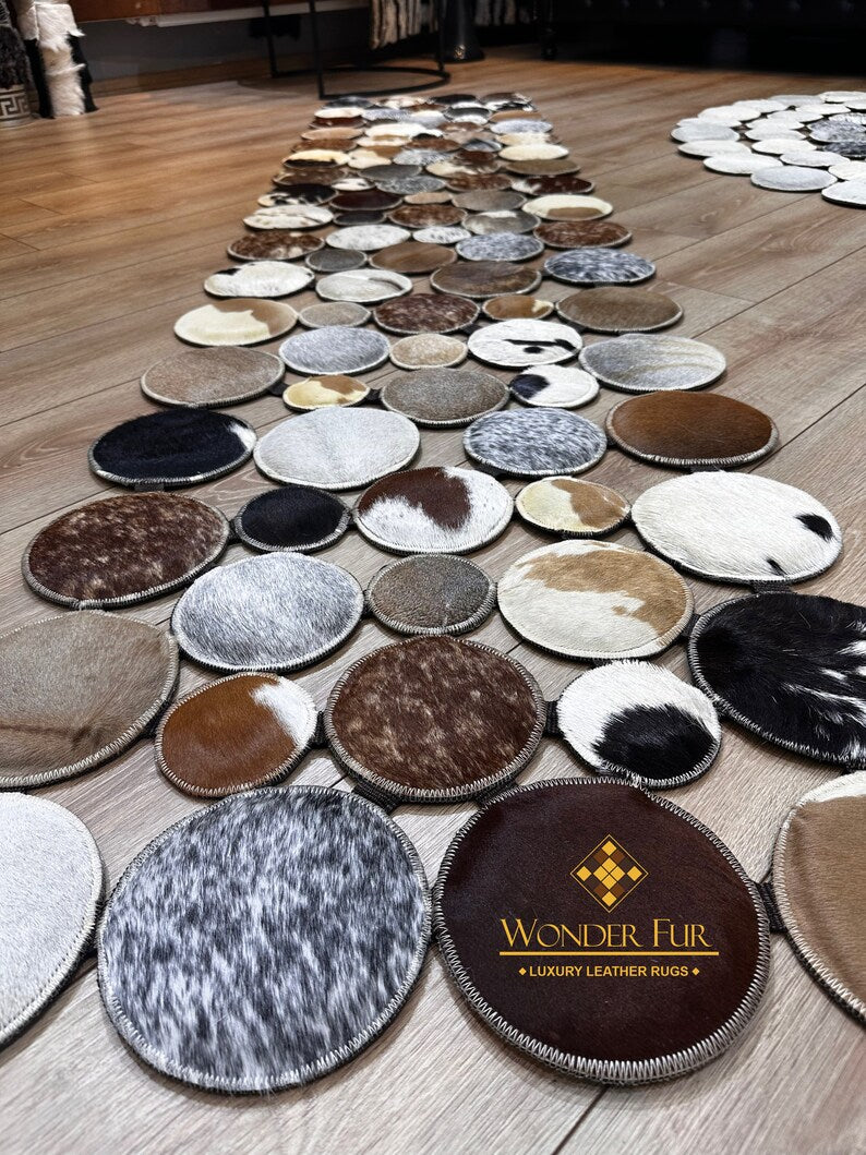 Luxury Design Handmade Cowhide Patchwork Rug, Boho Style Runner Rug for Hallway