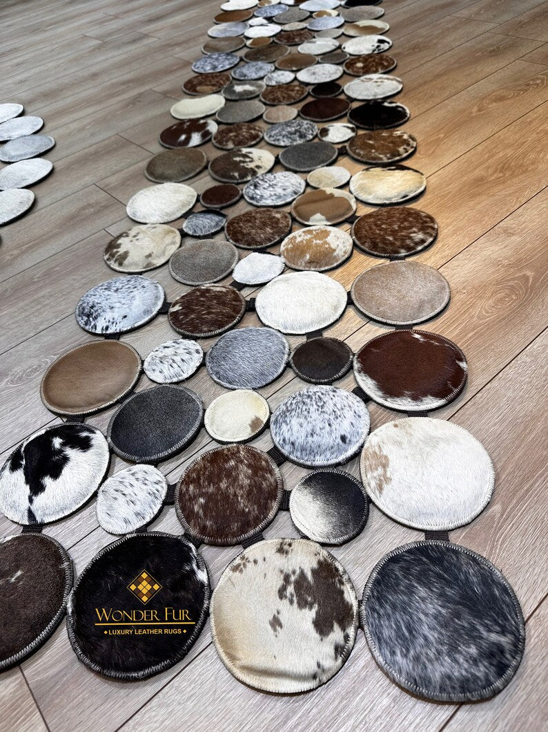 Luxury Design Handmade Cowhide Patchwork Rug, Boho Style Runner Rug for Hallway