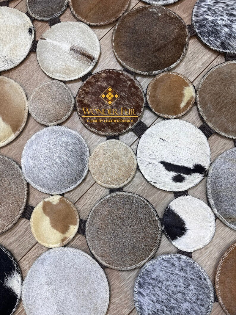 Luxury Design Handmade Cowhide Patchwork Rug, Boho Style Runner Rug for Hallway