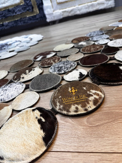 Luxury Design Handmade Cowhide Patchwork Rug, Boho Style Runner Rug for Hallway