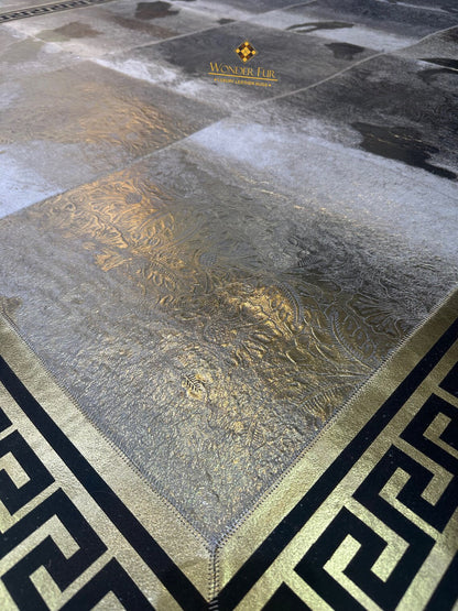 Luxury Elegant Gold Cowhide Area Rug , Bedroom Modern Decorative Rug