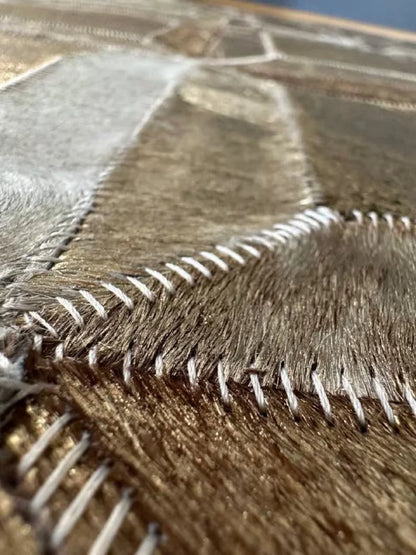 Luxury Gold Genuine Cowhide Area Rug, Handmade Gold Cow Leather Carpet for Home Decor