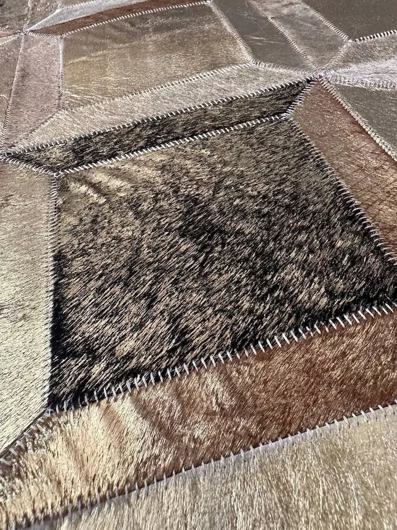 Luxury Gold Genuine Cowhide Area Rug, Handmade Gold Cow Leather Carpet for Home Decor