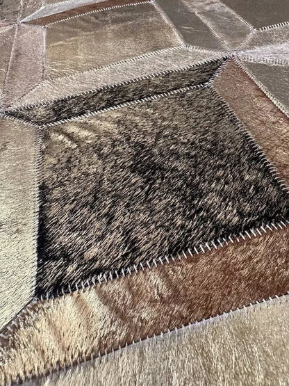 Luxury Gold Genuine Cowhide Area Rug, Handmade Gold Cow Leather Carpet for Home Decor