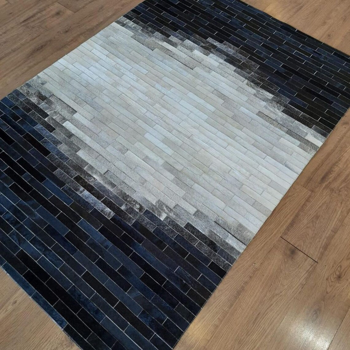 Luxury Handmade Black And White Real Cowhide 6x8 Office Patchwork Rug