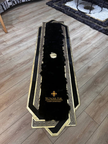Luxury Handmade Black Home Decor Runner Rug , Patchwork Non Slip Rug