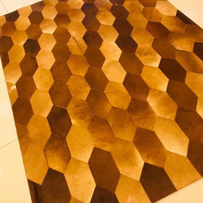 Luxury Handmade Brown Natural Cowhide Area Rug , Patchwork Home Decor