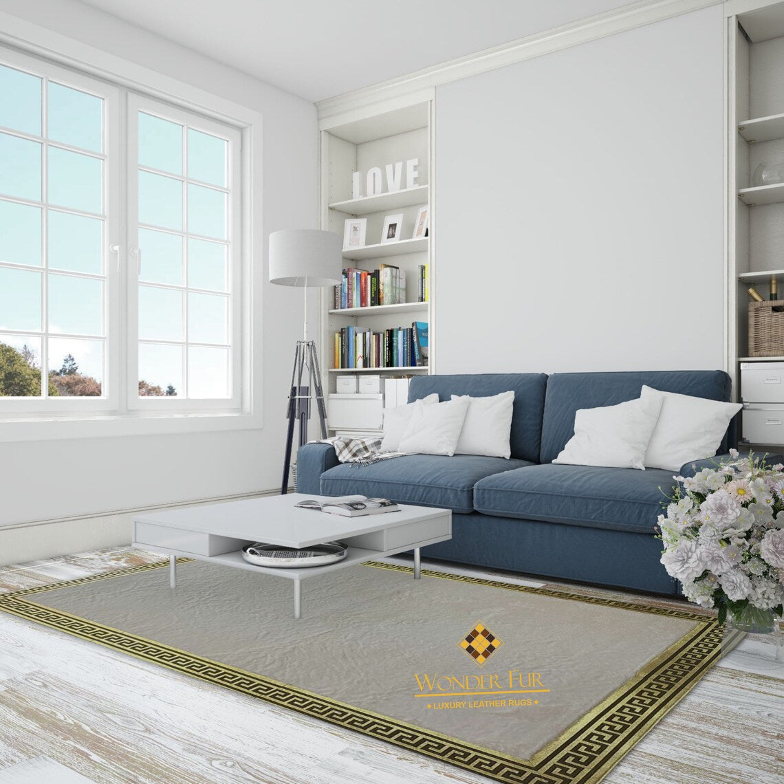 Luxury Handmade Cream And Gold Faux Fur Large Living Room Soft Carpet