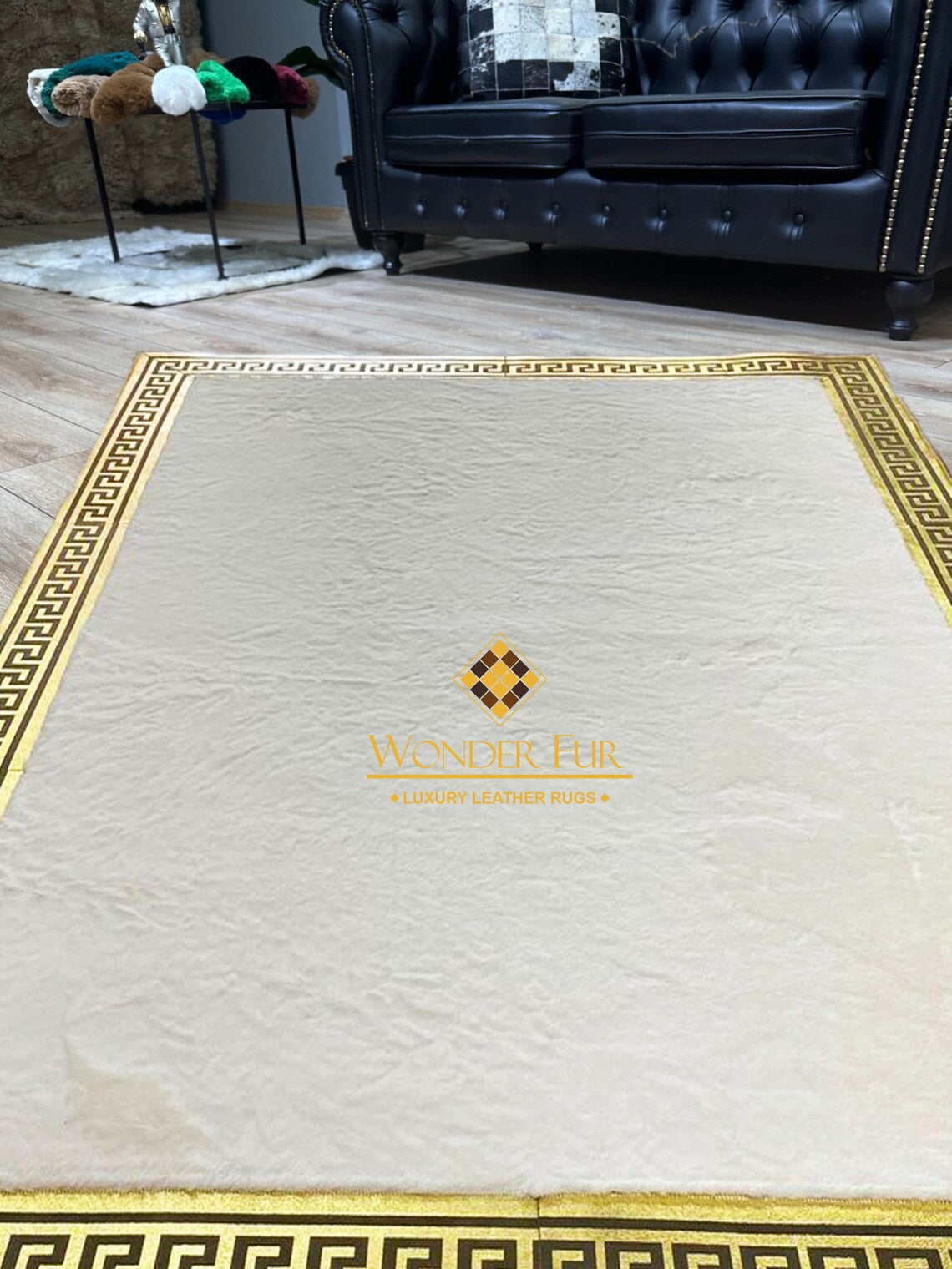 Luxury Handmade Cream And Gold Faux Fur Large Living Room Soft Carpet