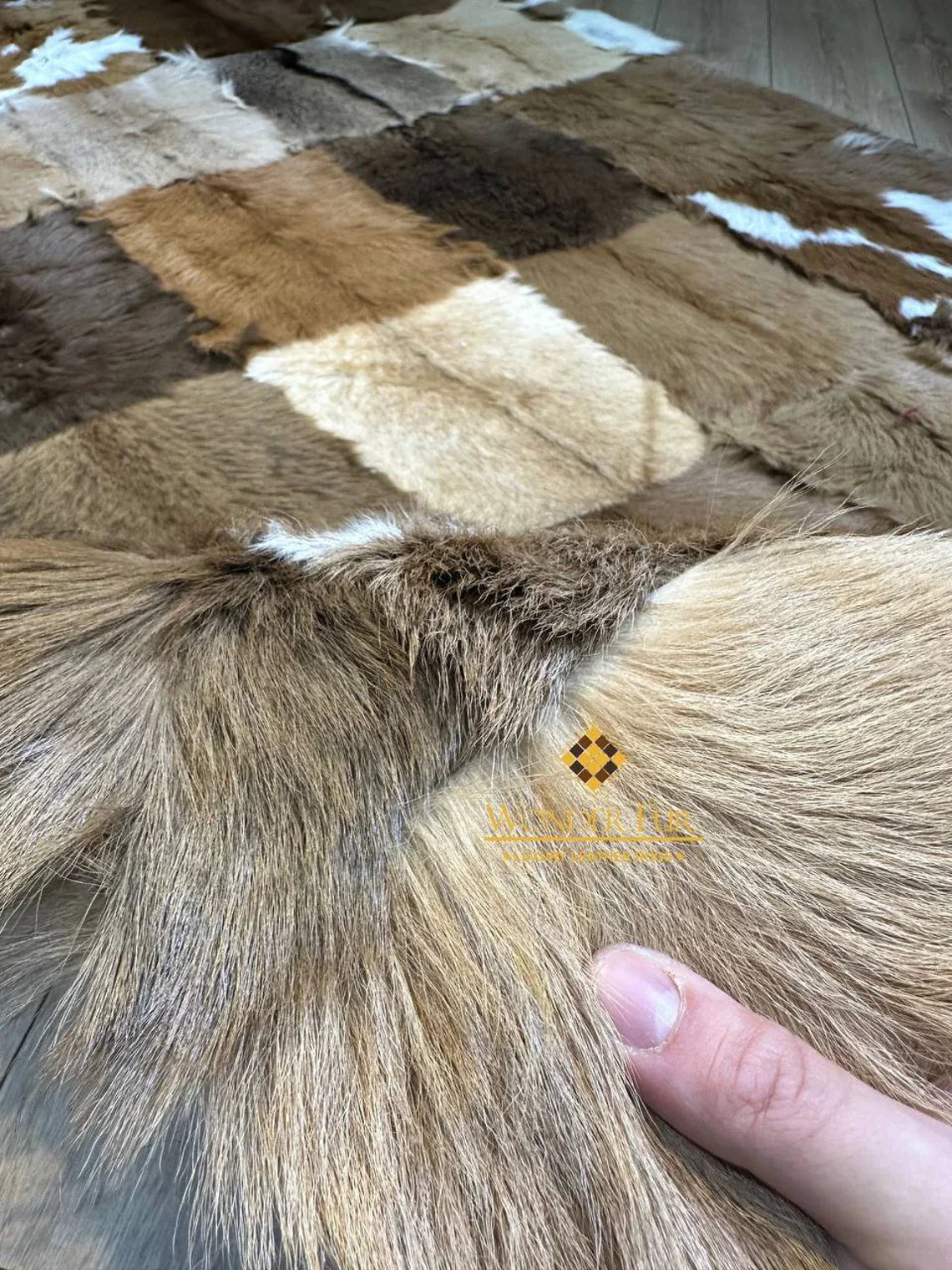 Luxury Handmade Decorative Brown Organic Goatskin Fluffy Soft Area Rug