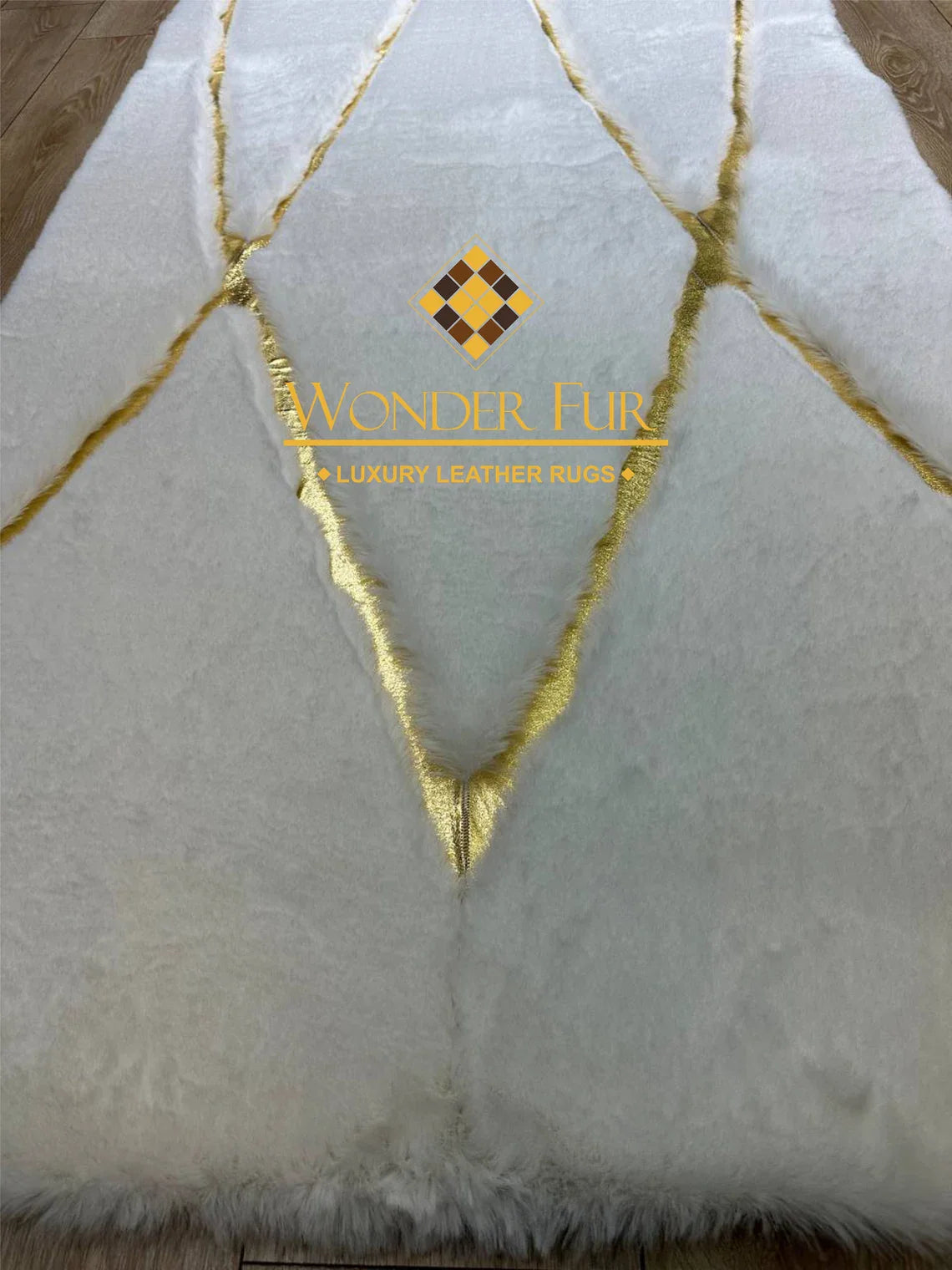 Luxury Handmade Elegant Soft White Gold Faux Fur Runner Non Slip Rug