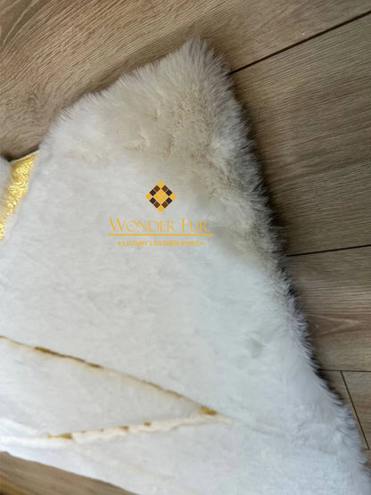 Luxury Handmade Elegant Soft White Gold Faux Fur Runner Non Slip Rug