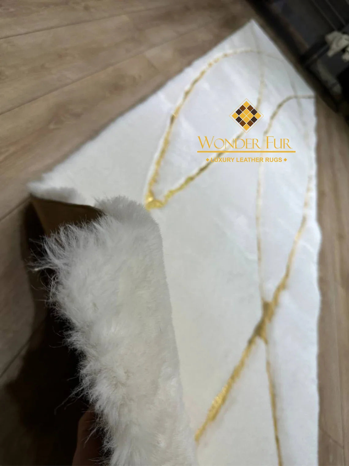 Luxury Handmade Elegant Soft White Gold Faux Fur Runner Non Slip Rug