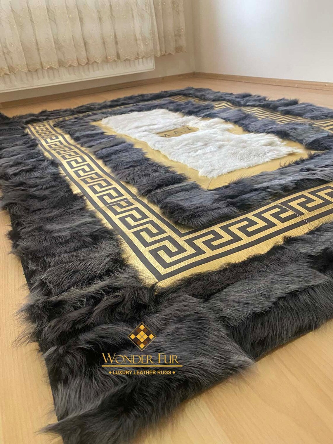 Luxury Handmade Gray White Sheepskin 5x7 Area Living Room Rug,Soft Rug