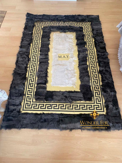 Luxury Handmade Gray White Sheepskin 5x7 Area Living Room Rug,Soft Rug