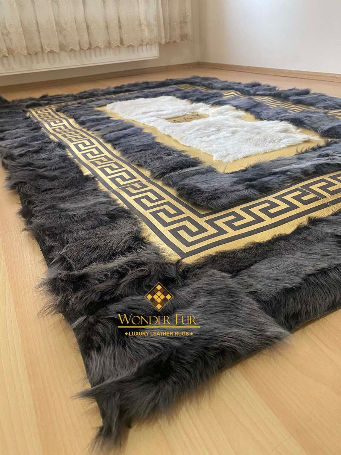 Luxury Handmade Gray White Sheepskin 5x7 Area Living Room Rug,Soft Rug