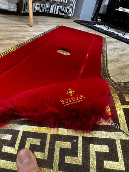 Luxury Handmade Plush Red And Gold Faux Fur Runner Rug , Non Slip Rug