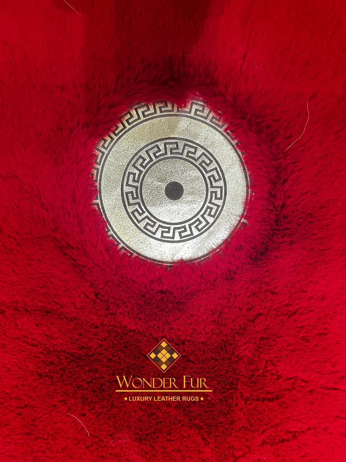 Luxury Handmade Plush Red And Gold Faux Fur Runner Rug , Non Slip Rug