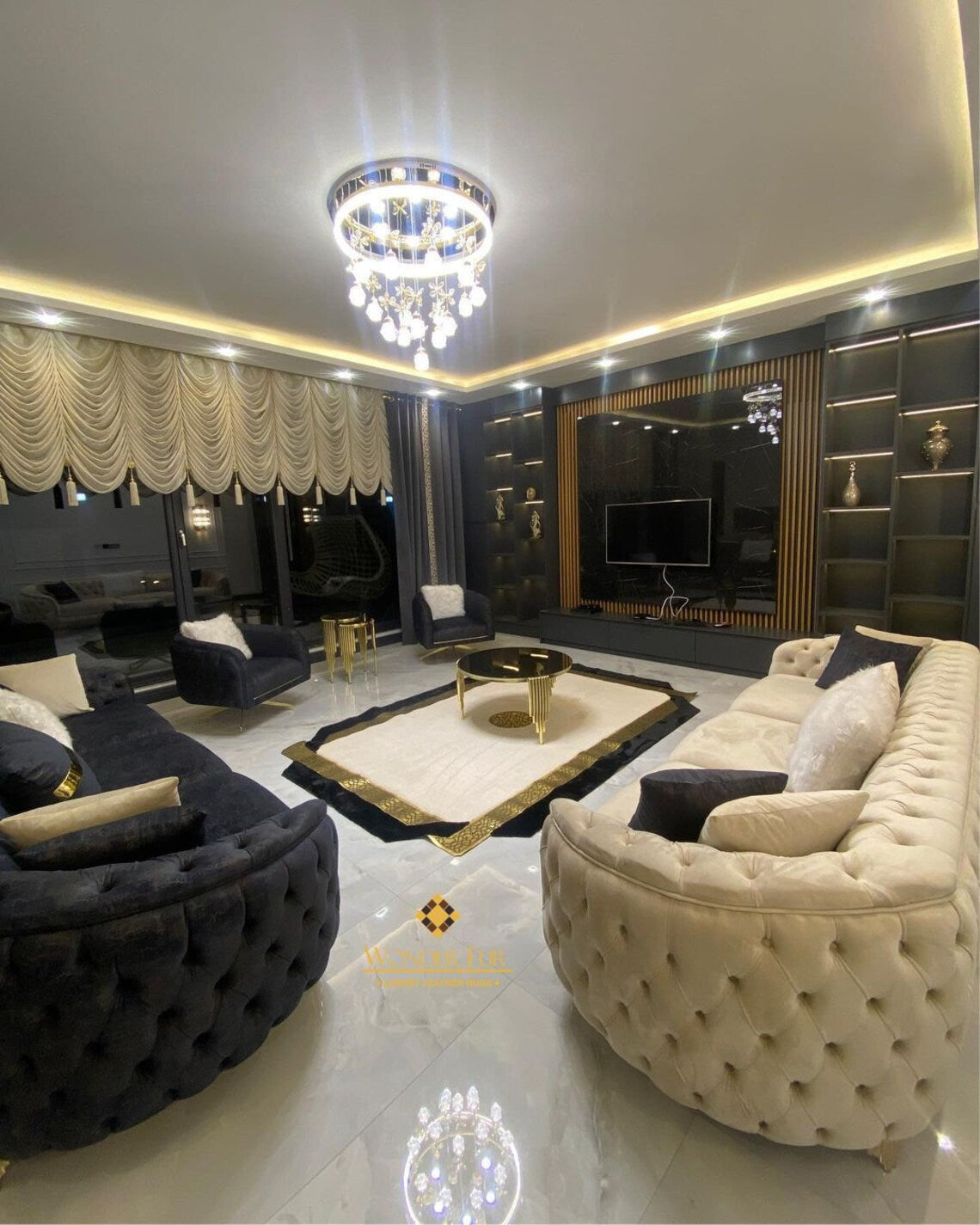 Luxury Handmade Soft Black And White Faux Fur Living Room Elegant Rug